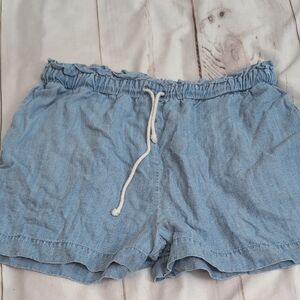 RVCA Women's I'm Listening Chambray Shorts size Large Blue Pullon Relaxed